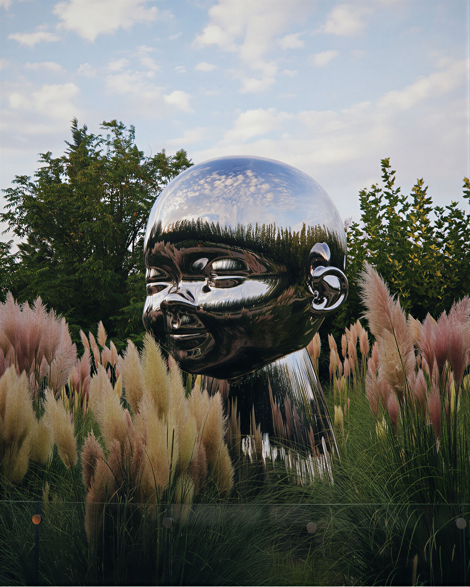 Mirror Polished Stainless Steel Giant Head Sculpture