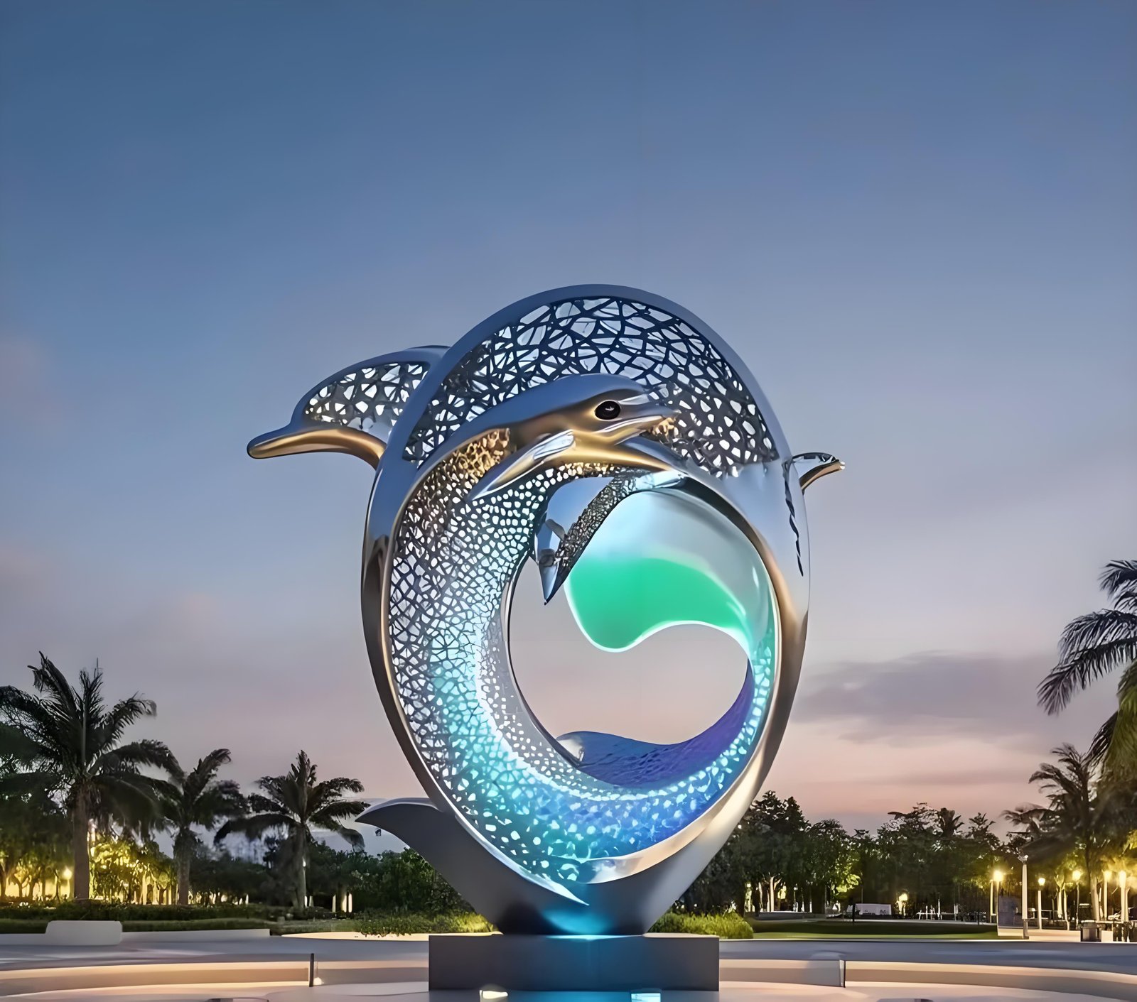 Illuminated twin dolphins