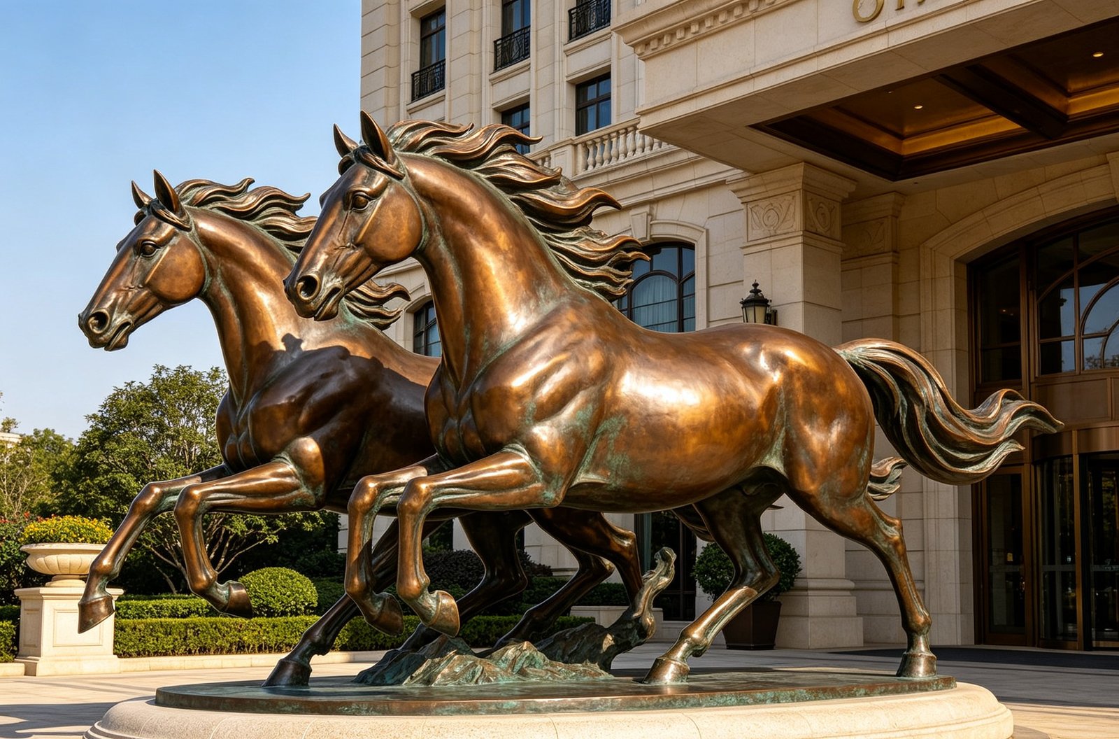 Galloping bronze pair