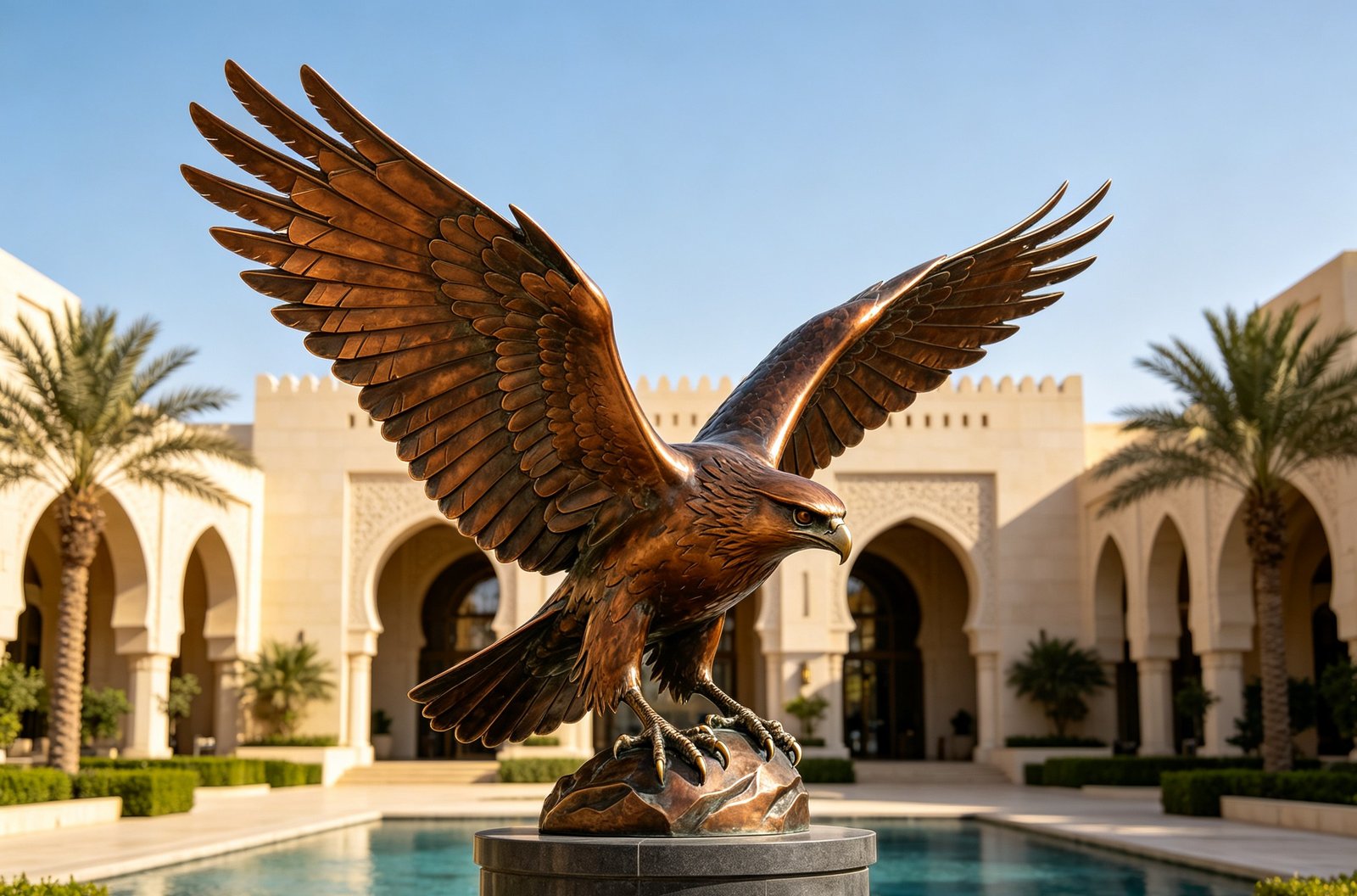 Spreading bronze eagle